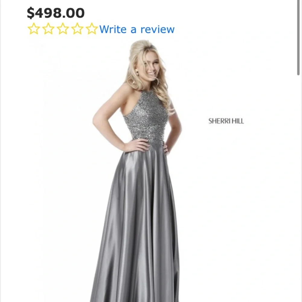 Sherri Hill Silver Beaded Halter Prom Dress - Picture 1 of 10